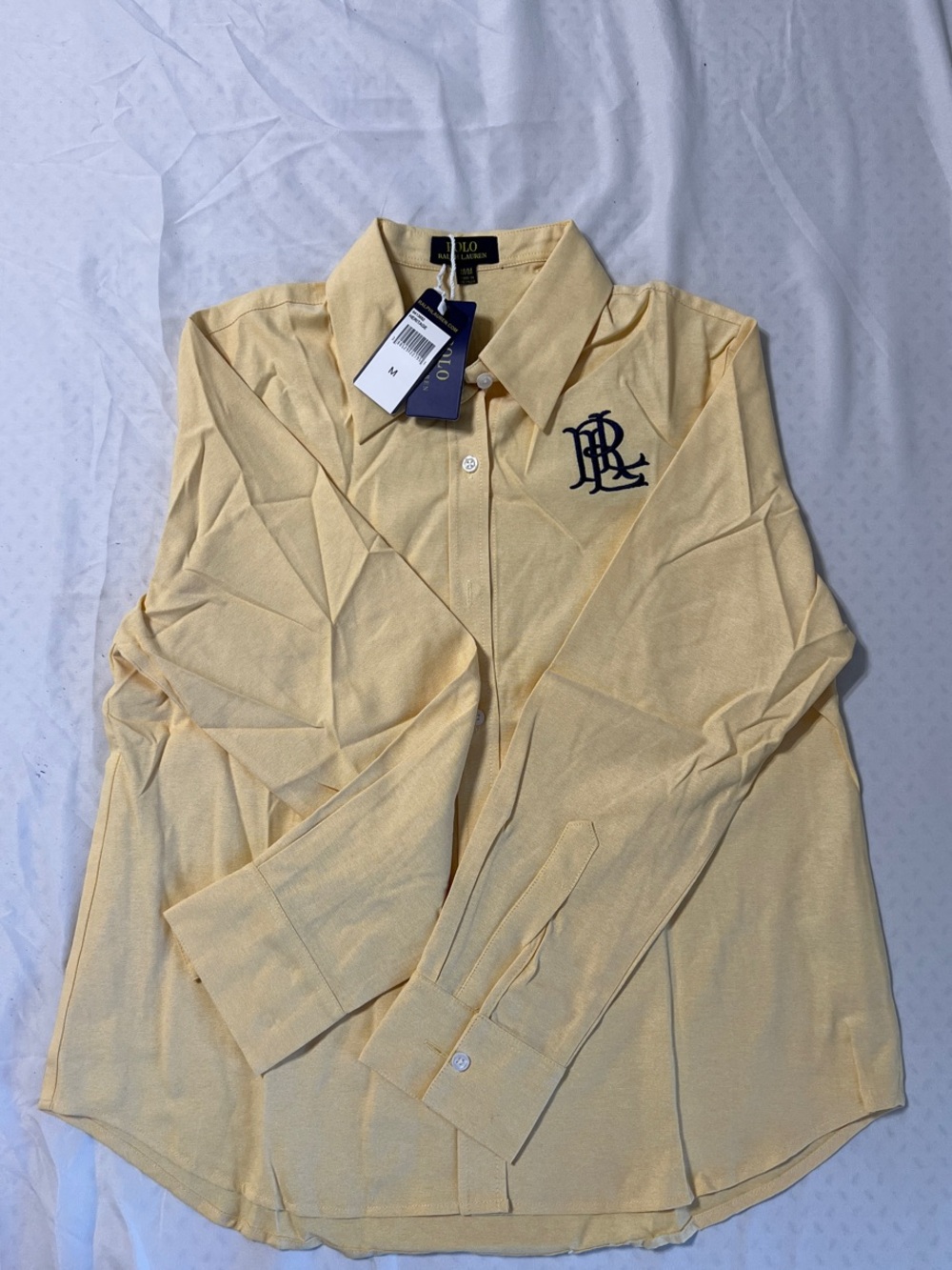Polo by Ralph Lauren Light Yellow Button-Down Shirt with Navy Embroidered Logo - Picture 2 of 2
